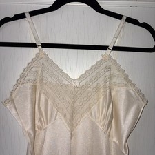 Vintage Slip Dress Sz S Cream Lace Trim Babydoll Feminine Classic