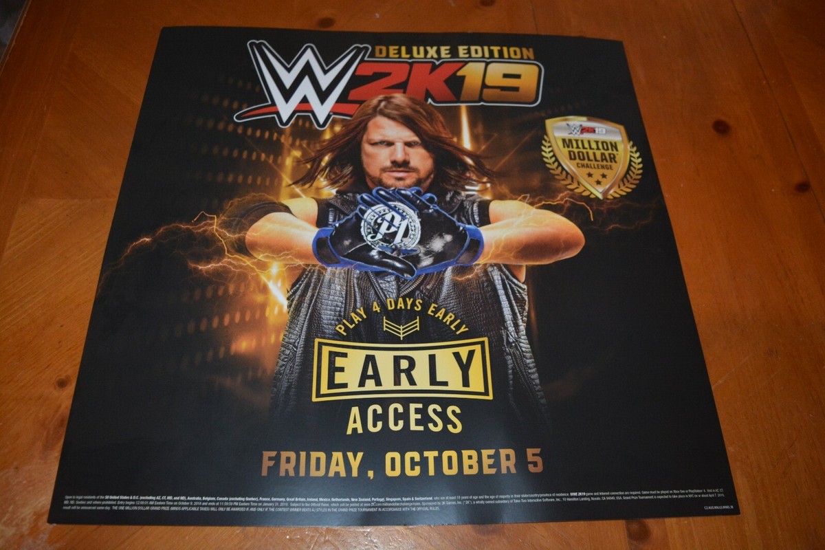 RARE A.J. STYLES PROMOTIONAL POSTER 2' x 2' WWE 2K19 DELUXE