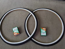 TWO (2) DURO BICYCLE TIRES 26X1&3/8 (37-590) WHITEWALLS & TUBES