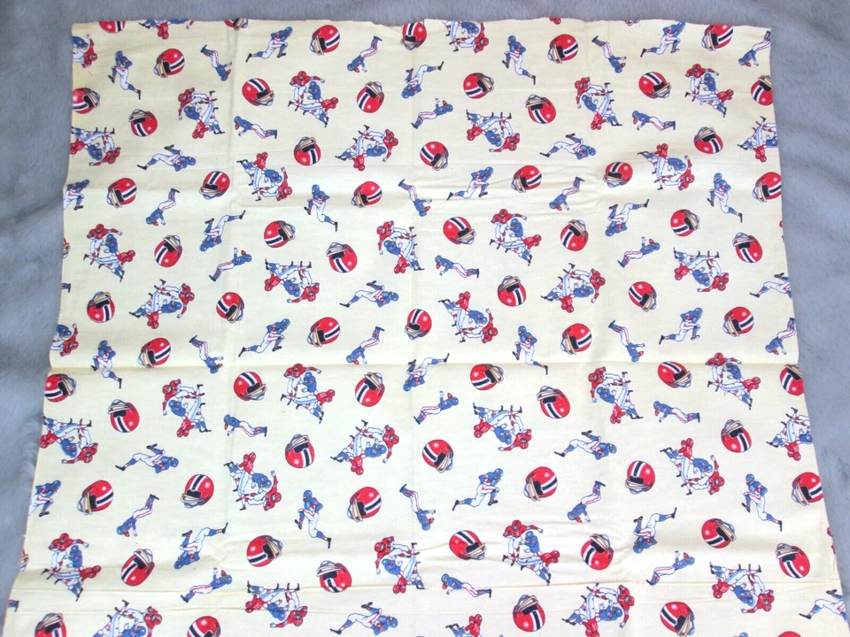 Vintage Cotton Flannel Football Fabric Juvenile Yellow Red Blue Player Helmet 2Y - Image 4 of 4