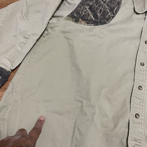 Quail Unlimited Hunting Beige Camo Shirt Men Size Measured Shooting Shoulder Pad - Picture 6 of 10