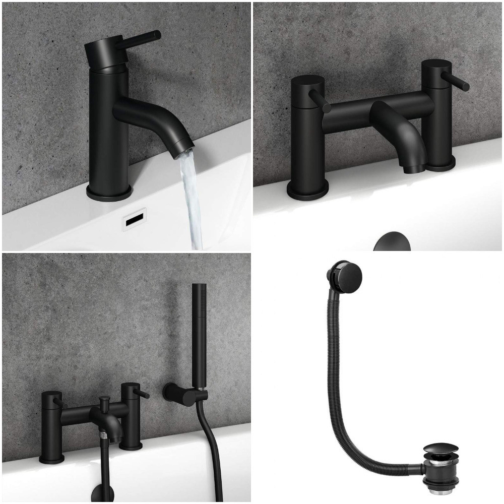 Black Bathroom Taps Basin Bath Deck Wastes Matt Filler shower Mixer ...
