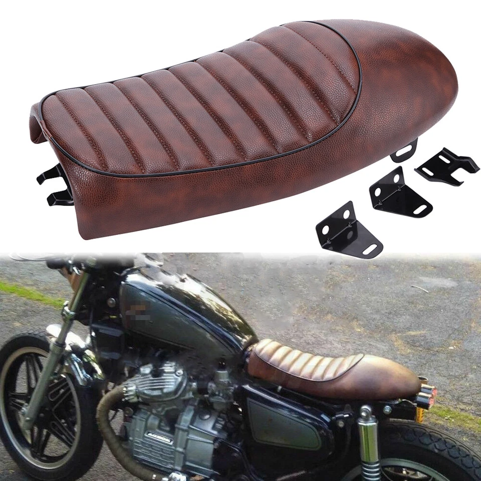 Asiento vintage marrón para motocicleta Hump Café Racer para Honda CB Suzuki Yamaha Foto 2 de 4