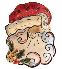 CLAY ART '03 MERRY SANTA 5038 CHIP 'N DIP HANDPNTD 3 COMPARTMENT PLATTR 16x12.5 