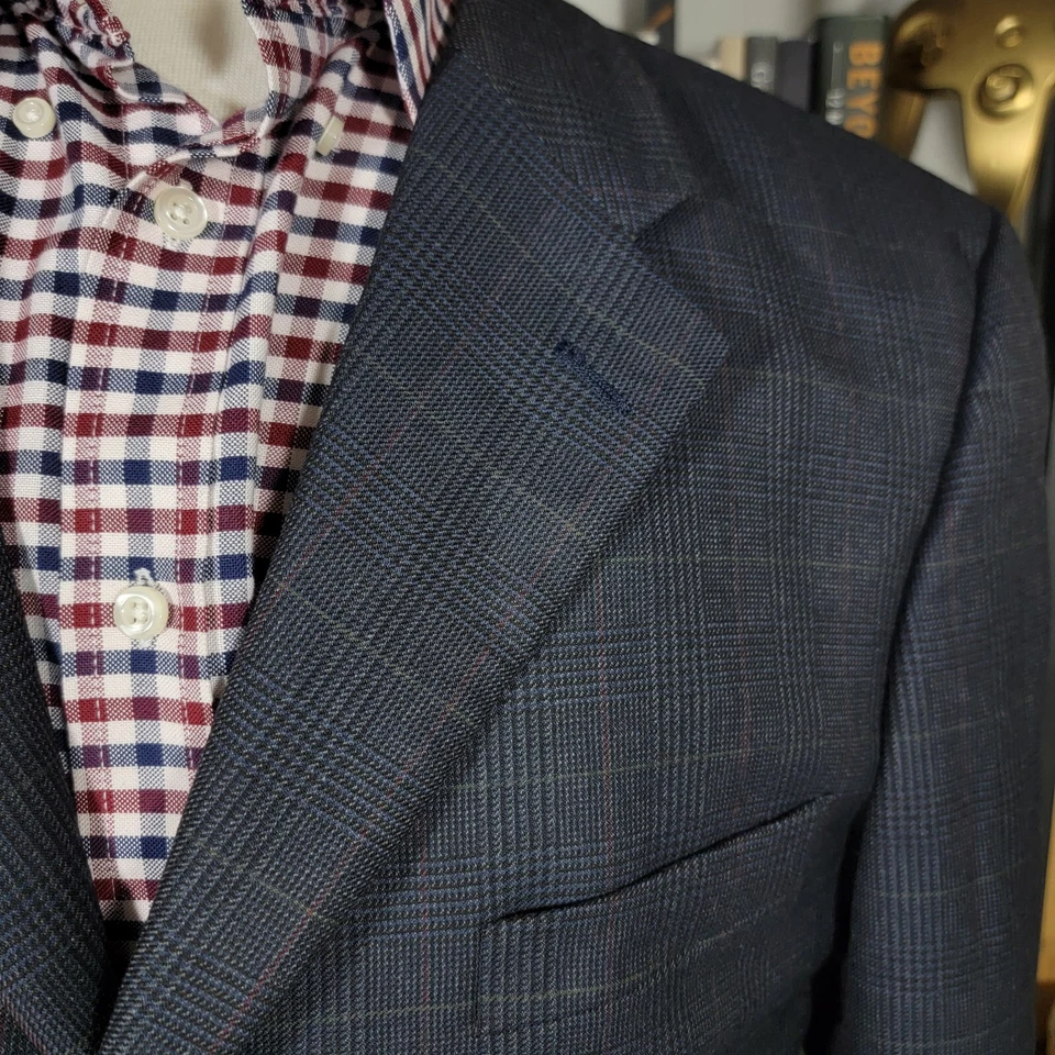 Abrigo deportivo Tasso Elba para hombre 3 botones azul marino a cuadros lana angelico cachemir talla 40S Foto 3 de 4