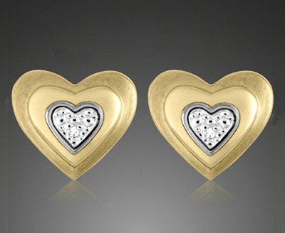 REAL GOLD *** Stud Earrings Heart with Diamond (Brilliant), 11mm