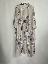 New Joanna Hope Women's Long Floral Pleated Back Open Duster Jacket Size 30