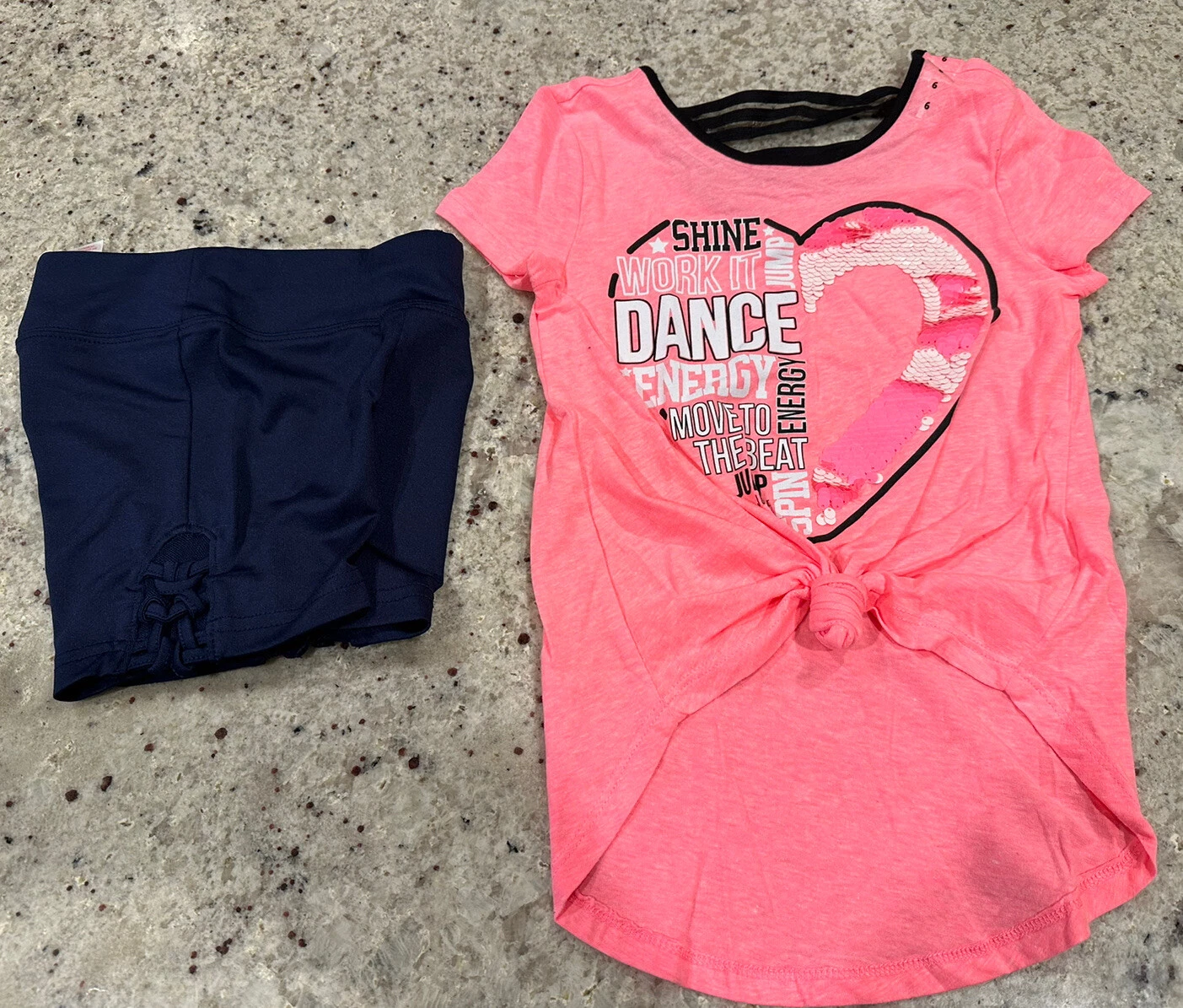 NWT JUSTICE GIRLS CHEERS SPORTS TEE SIZE 6/7 & LATTICE COMPRESSION SHORTS SET
