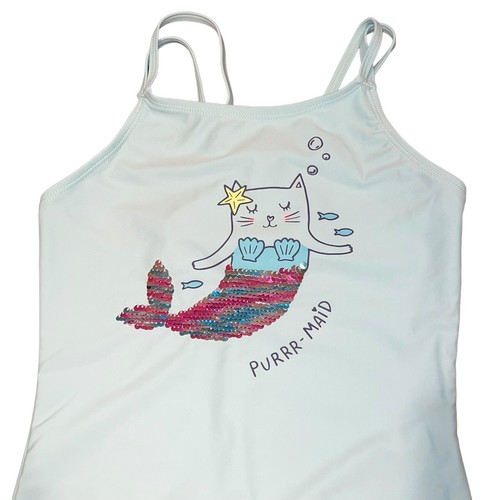 NWT Carter's Girls' One Piece Lt Blue Swimsuit Purr-Maid Flip Sequins Sz 14 EUC - Picture 4 of 12