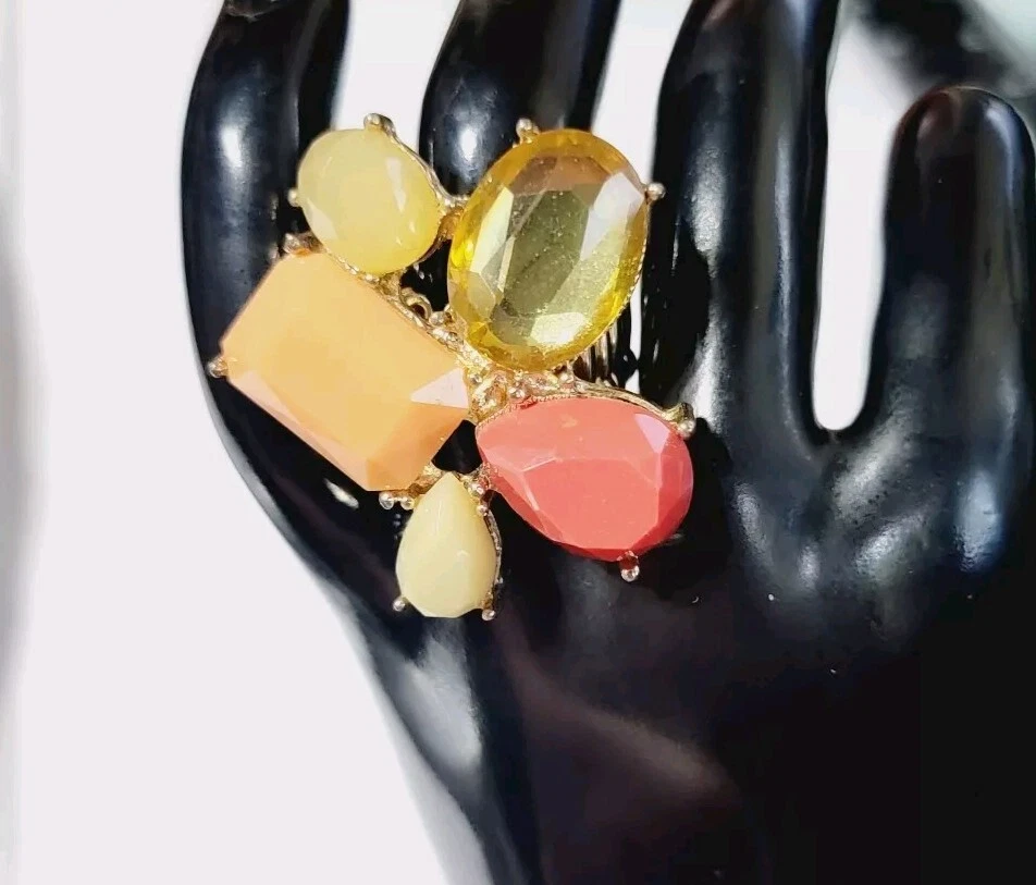 Colorido Anillo Elástico Lucite Moda Naranja, Rojo, Amarillo, Tono Dorado r-12 Foto 3 de 4