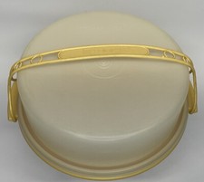 Vintage Tupperware Pie Cake Keeper Taker Carrier 719-4 Harvest Gold, 721-1 Strap