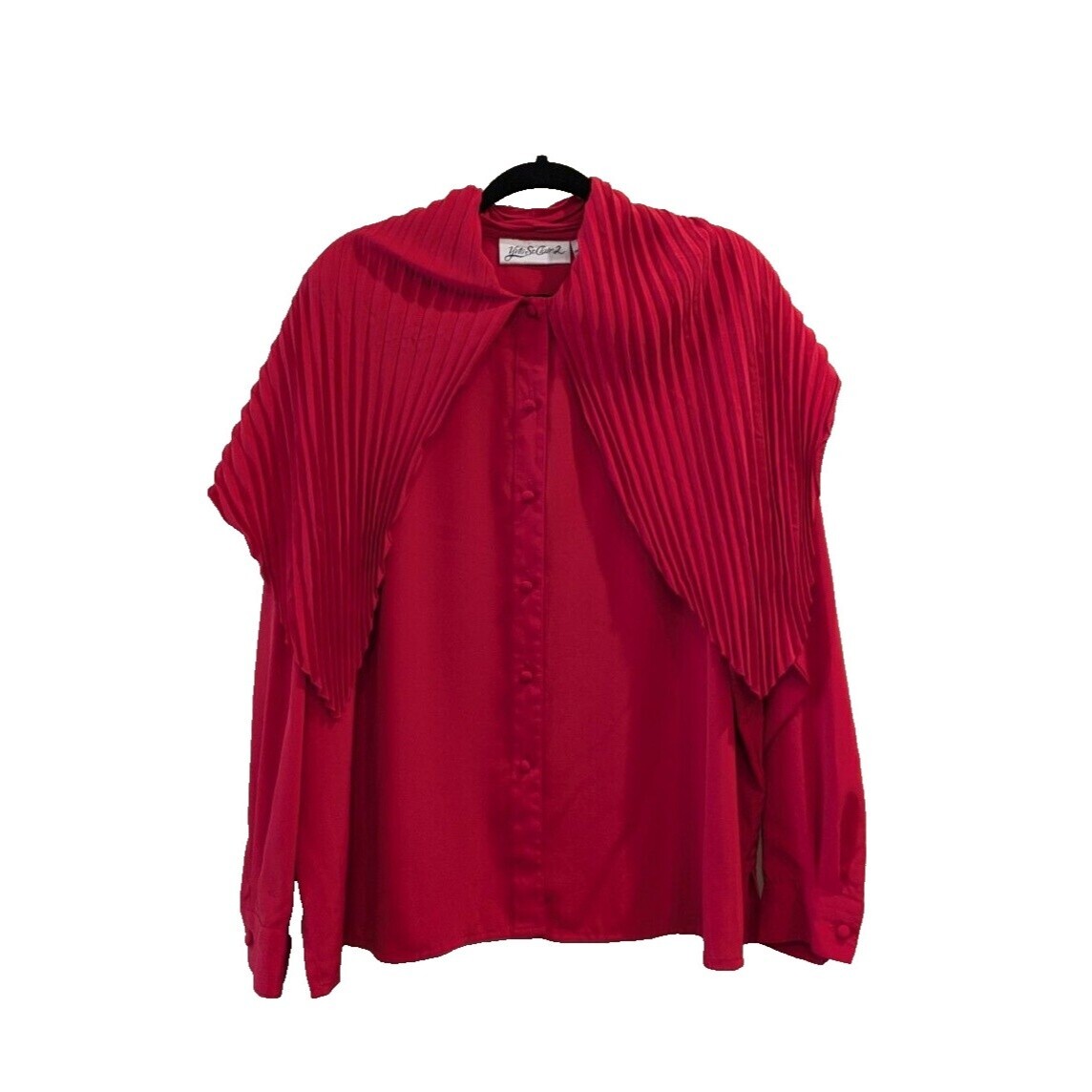 SAINT LAURENT Camicetta vintage Yves St Clair 2 bottoni 24W attaccata plissettata sciarpa scialle rosso