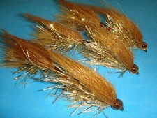 FLY FISHING FLIES - Brown/Gold Articulated BAITFISH BUFFET Streamers #2 (3 pcs)