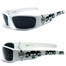 MEN GANGSTER SUNGLASSES LOCS BIKER SKULL PATTERN ON ARMS WHITE FRAME