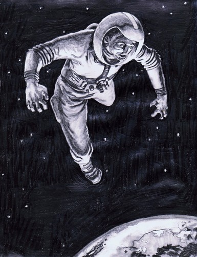 Pencil illustration Spaceman pulp inspired art
