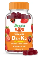Lifeable Vitamin D + K for Kids - Strawberry Flavor Gummy - 60 Count