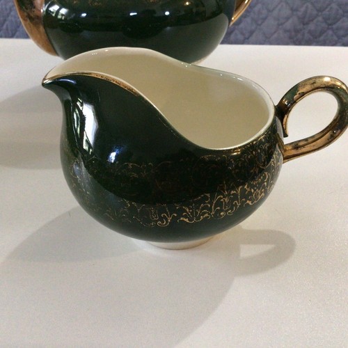 Homer Laughlin Lady Greenbriar Teapot 22K Gold Trim USA Vintage W/sugar,creamer - Picture 7 of 13