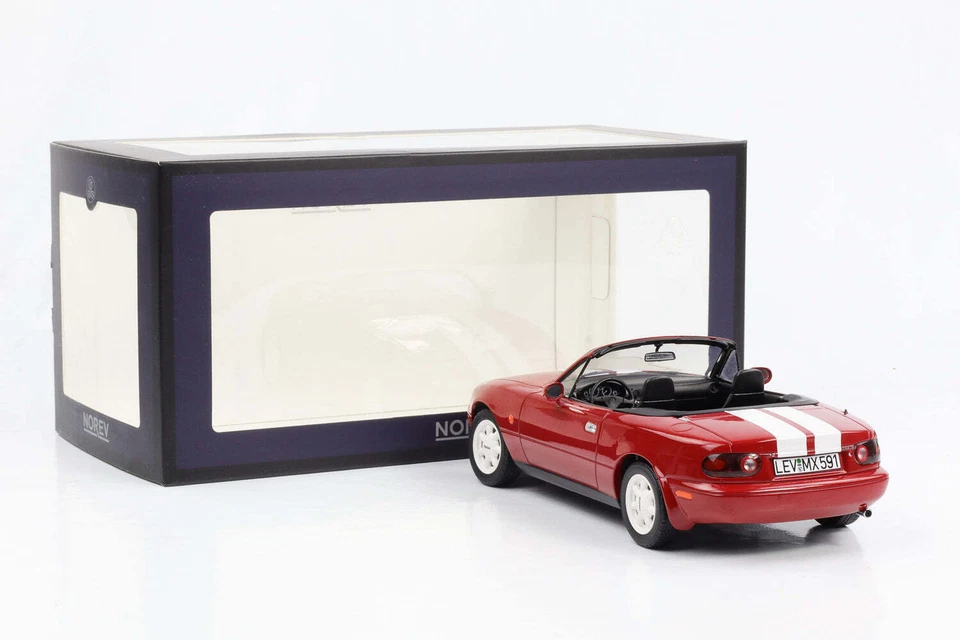 1:18 Mazda MX-5 Rouge Avec Blanches Rayures 1989 Norev 188021 Limitée - Photo 2/4