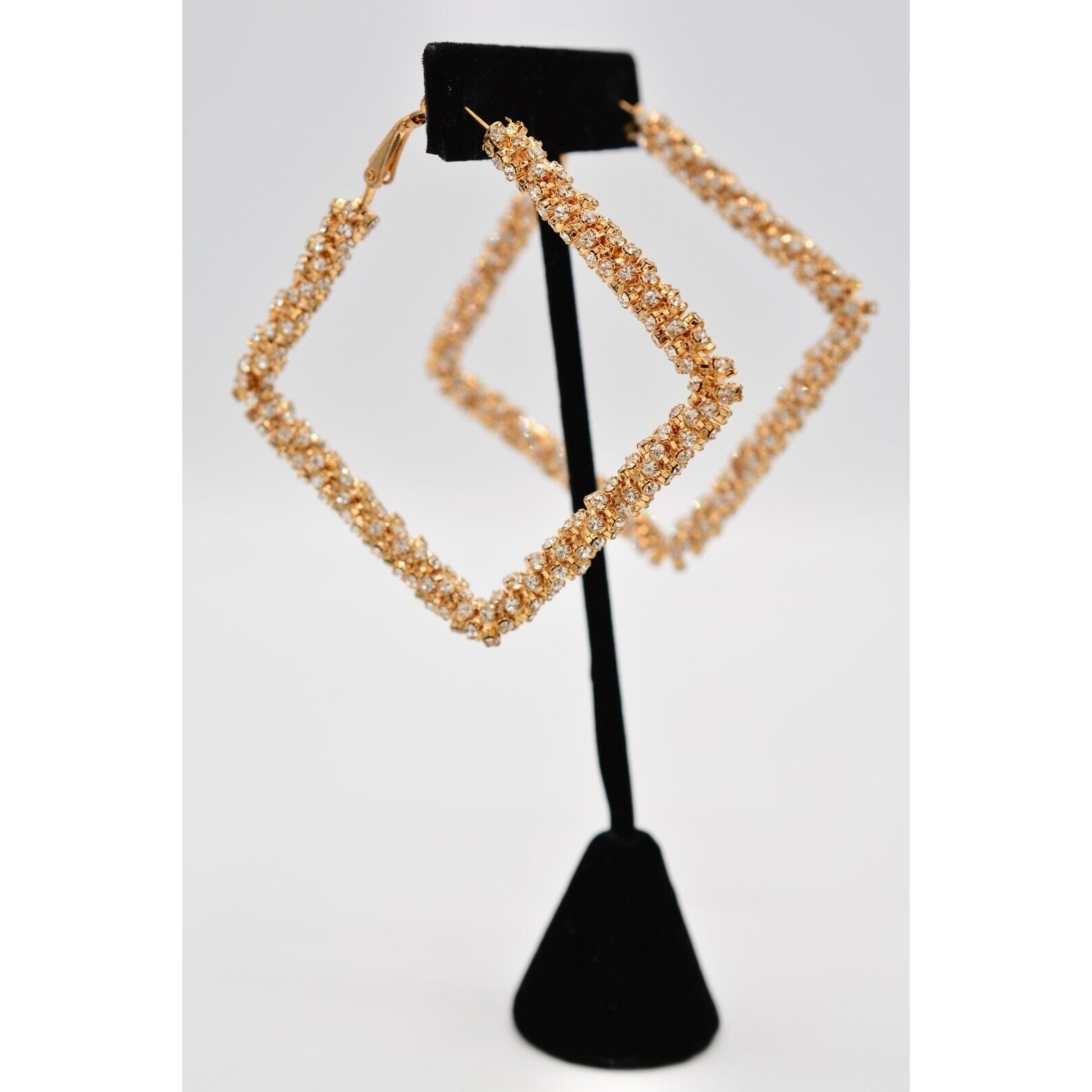 Dangle Statement Hoops Earrings Square Rhinestone… - image 4