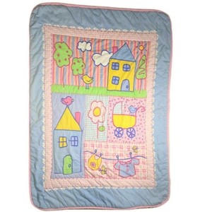 Vtg GERBER Baby Girl Rare Crib Comforter Flowers House Stroller Bird Blanket HTF