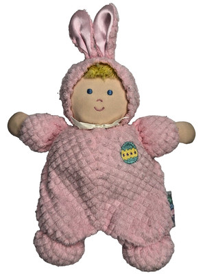 Eden Pink Bunny Terry Cloth Waffle Plush Ears Doll Blonde Egg Rattle