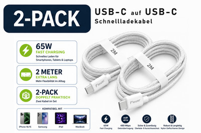 USB C Kabel 2M 65W Schnellladekabel USB-C auf USB-C  iPhone 17 16 15 Samsung