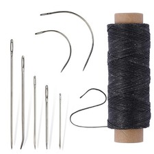 55Yards Waxed Thread with 7 Pcs Leather Needles for Hand Sewing 150D Black