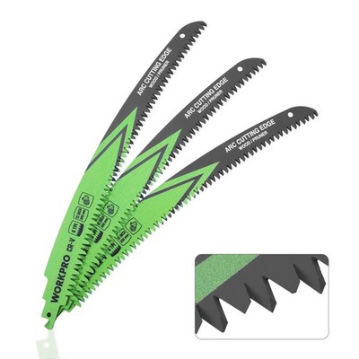 WORKPRO 3PC 12'' Wood Pruning Reciprocating Saw Blade Set 6TPI Japanese Teeth Arc