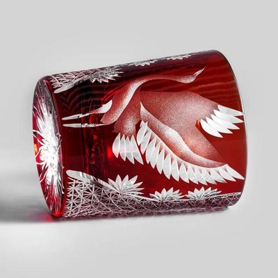 Neu Red Pine Crane Edo Kiriko Crystal Whiskey