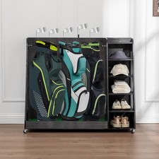 Wooden Golf Bag Organizer Rack Garage Storage Stand Holds 3 Bags Clubs Shoes L