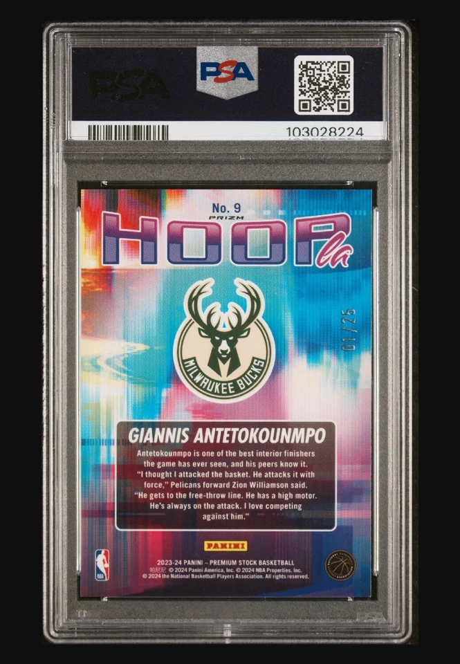 📈'23 Prem.Stock Giannis Antetokounmpo Hoopla Prem.Blue Przm #d-1/25 PSA 10 Auto - Image 4 of 4