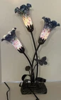 VTG BRASS Tiffany Style Table Lamp Multicolor Tulip Glass/ Mosaic Butterfly 22"