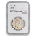 1957 FRANKLIN 50C HALF DOLLAR US MINT 90% SILVER COIN NGC CERTIFIED AU 58
