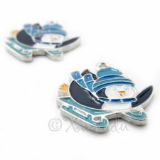 Snow Sledding Penguin Charms 25mm Blue Winter Pendants C941479 - 5, 10, 20PCs