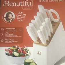 Beautiful 12 Piece White Soft Grip Stainless Steel Knife Set with Block