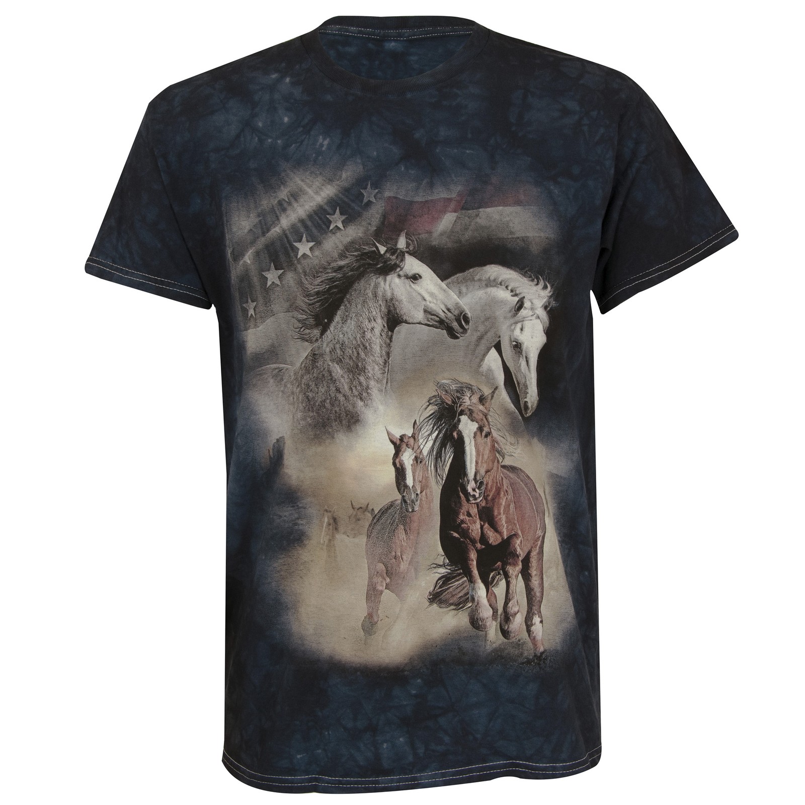 Темно-синяя футболка The Mountain Born Free Horses из 100% хлопка с графическим рисунком и галстуком, большого размера