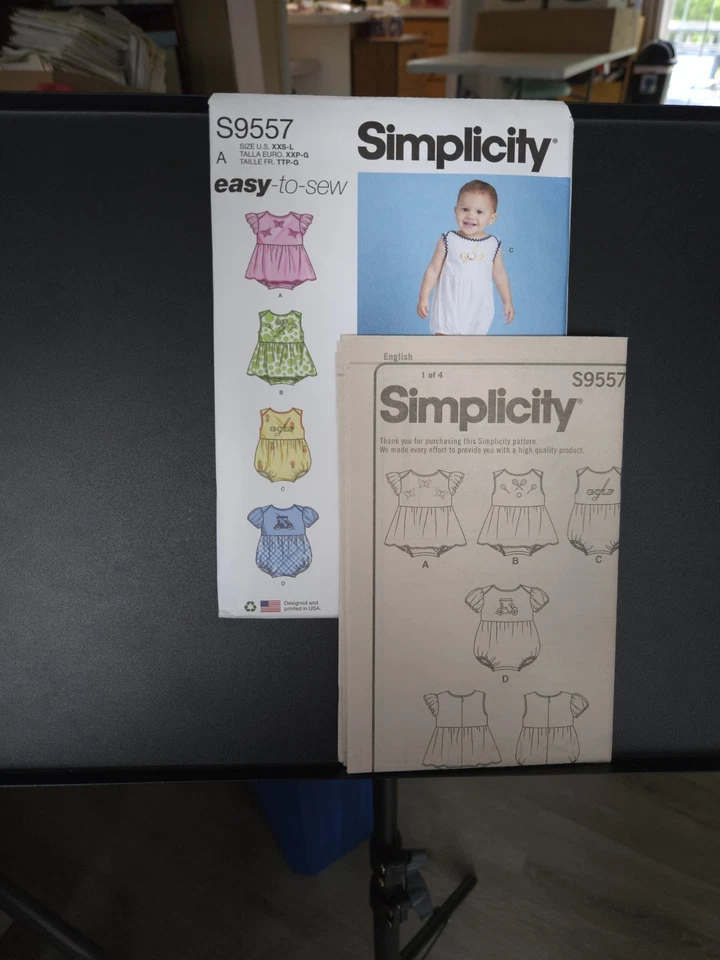 Baby Romper Sewing Pattern Simplicity 9557 XXS-XS-S-M-L Skill EASY - Image 2 of 3