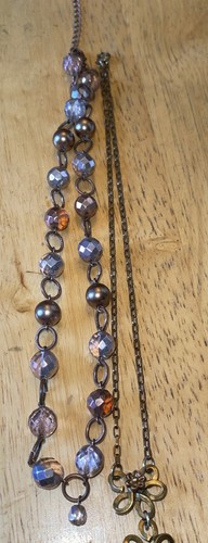 Art Nouveau Necklace Brass/Bronze Y Drop/Pendant & Glass Balls (2) 16”/2.5” Pend - Picture 6 of 16