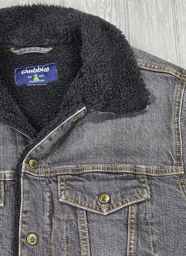 Chubbies Men's Fade Gray Denim Sherpa Black Lined Trucker Jacket Pockets Size M image 3