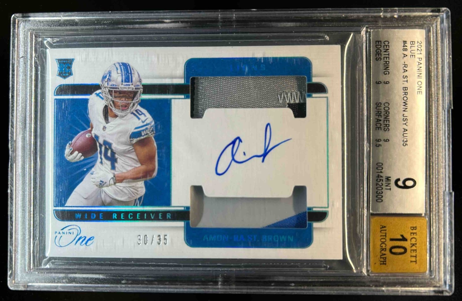 Amon-Ra St. Brown Panini One #48 Dual Patch Autograph-Blue