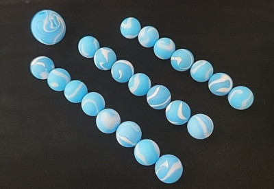 Lot of 23 Marbles Matte Finish Blue Swirl 22 Regular 1 Shooter Nice Condition