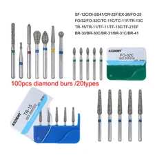 100pcs Dental FG Diamond Burs For High Speed Handpiece Medium FG 1.6mm AZDENT US