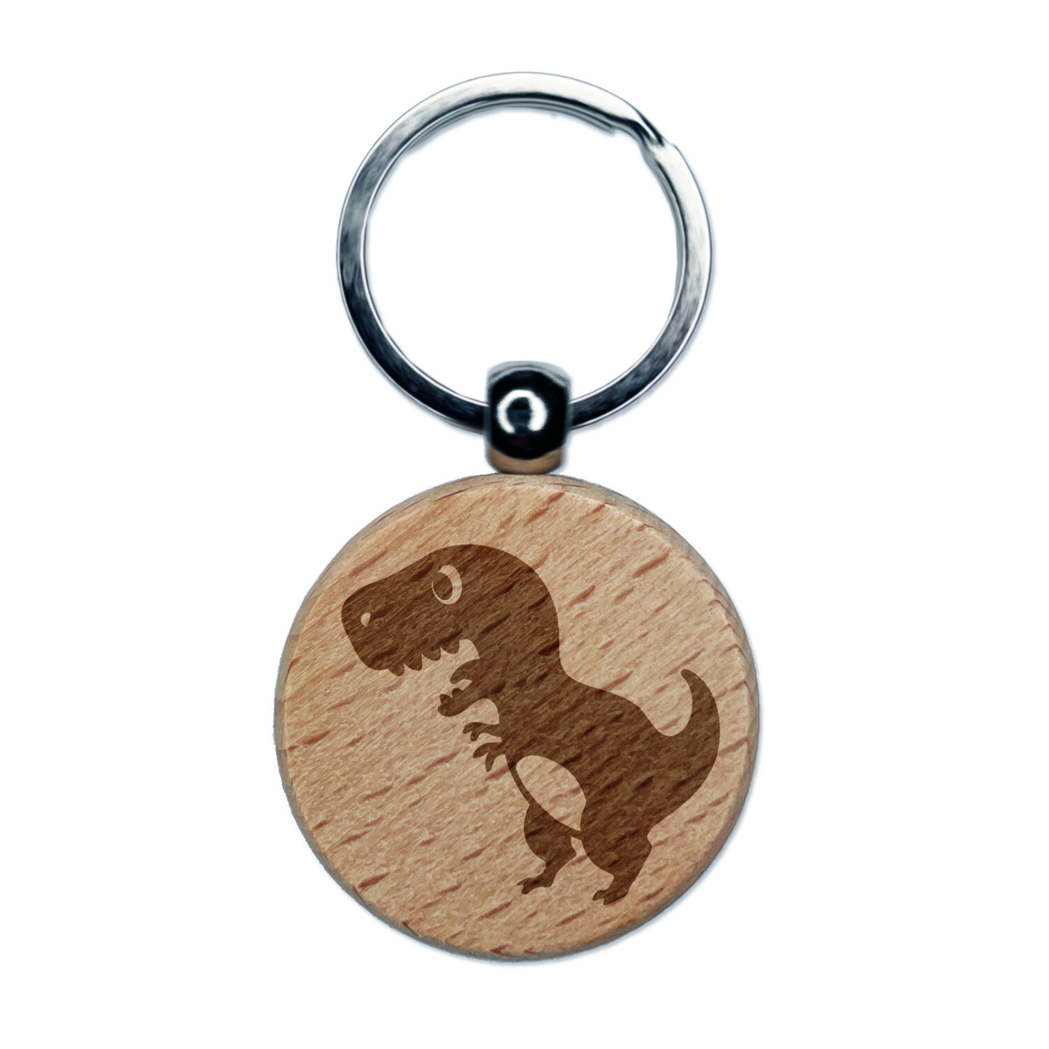 Cute Tyrannosaurus Rex Dinosaur Engraved Wood Round Keychain Tag Charm
