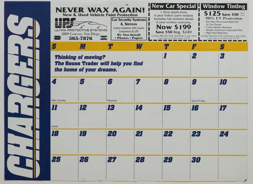 Calendario Chargers 1993 firmado por Stan Humphries página 8x10 foto certificado de autenticidad BAS autógrafo Foto 4 de 4