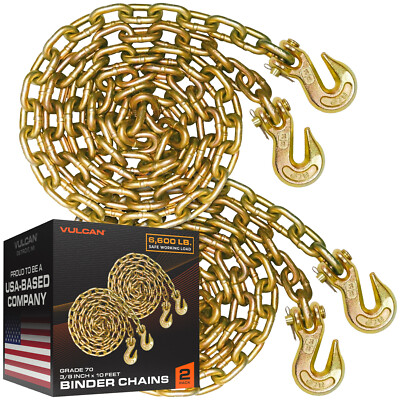 VULCAN G70 Safety/Binder Chain - Grab Hooks - 3/8'' x 10', 2 Pack - 6600 lbs SWL