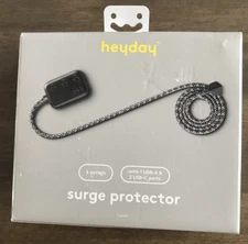 NEW 6' Braided Cord Surge Protector 3 outlets + 2C + 1A  Black  SPACE SAVER PLUG