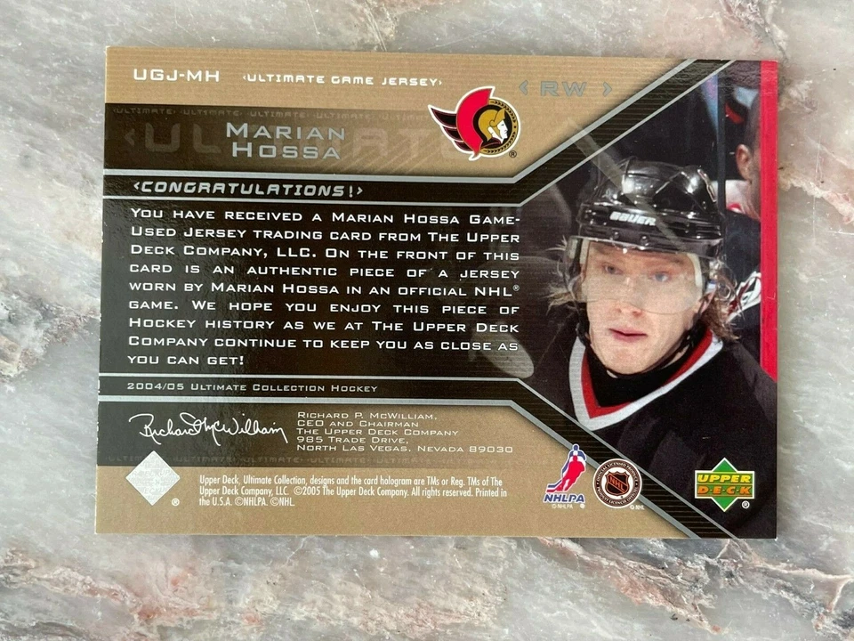 2004-05 Upper Deck Ultimate Collection Game Jersey /250 Marian Hossa #UGJ-MH HOF - Image 2 of 2