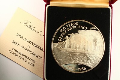 1985 Falkland Islands 25 Pounds 100th Anniversary Self Sufficiency Silver Proof 