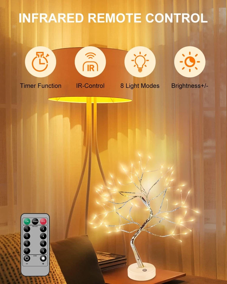Kinamy Albero LED, Lampada Albero Lampada Da Tavolo, 8 Modalità Di Luce E Funzio - Immagine 4 di 4