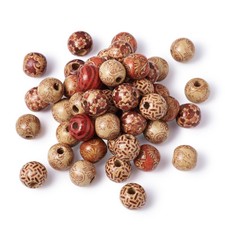50 x Round Printed Wood Beads Mixed Color Jewelry Making Crafts 16x15mm Hole 5mm
